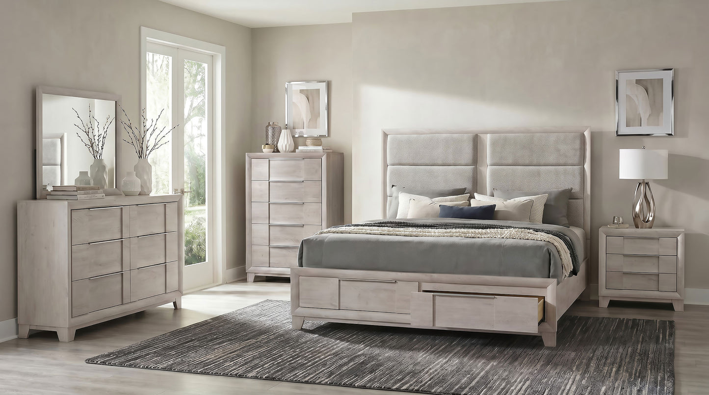 Farre Eastern King Upholstered Storage Platform Bed Washed Grey