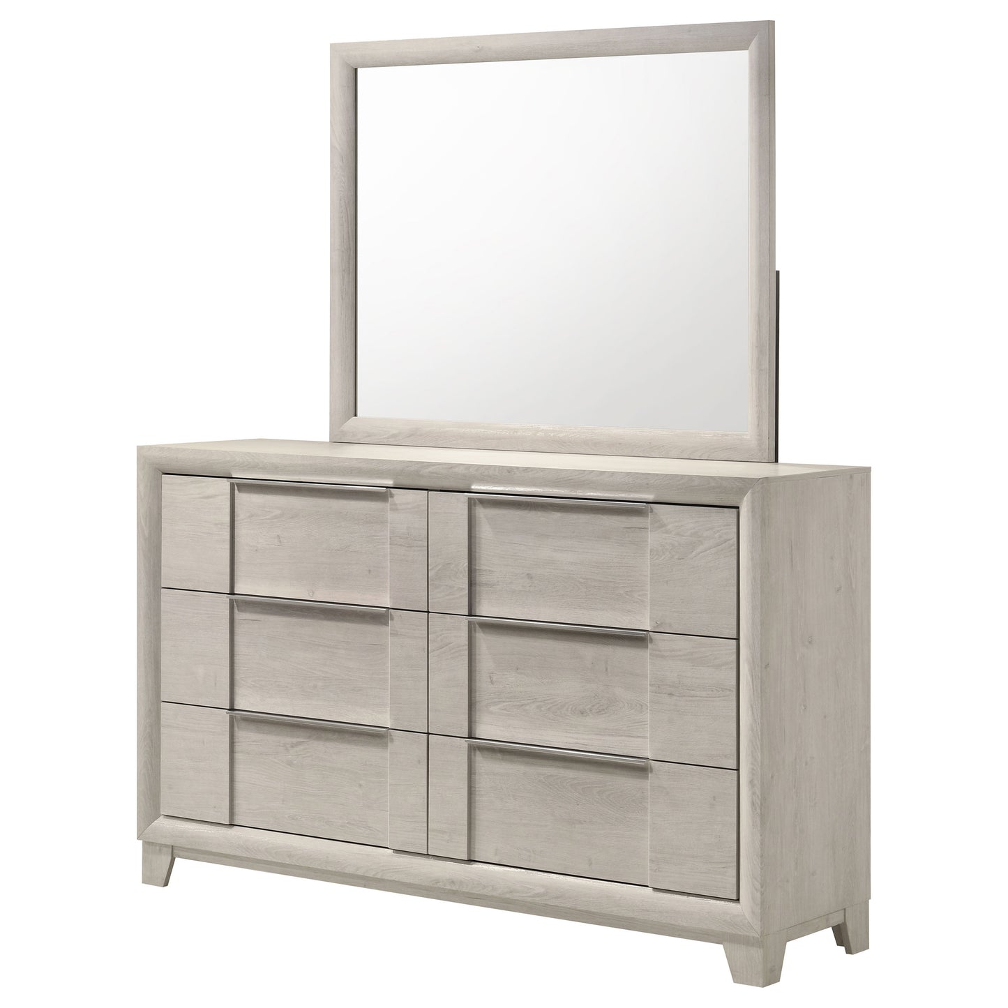 Farre 6-drawer Dresser with Mirror Washed Grey