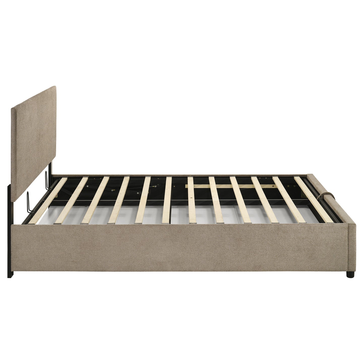 Reeves Upholstered Eastern King Lift-Top Storage Platform Bed Tan