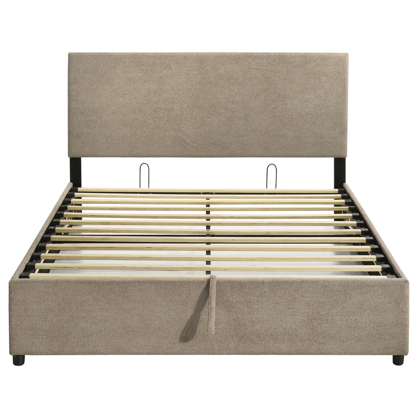 Reeves Upholstered Eastern King Lift-Top Storage Platform Bed Tan