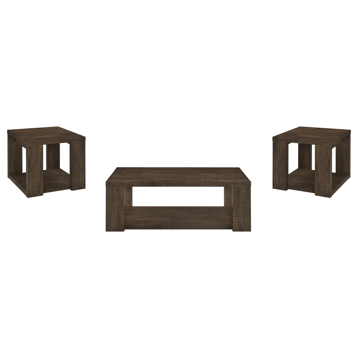 Pavone 3-Piece Coffee and End Table Set with Open Shelves Dark Rustic Mango