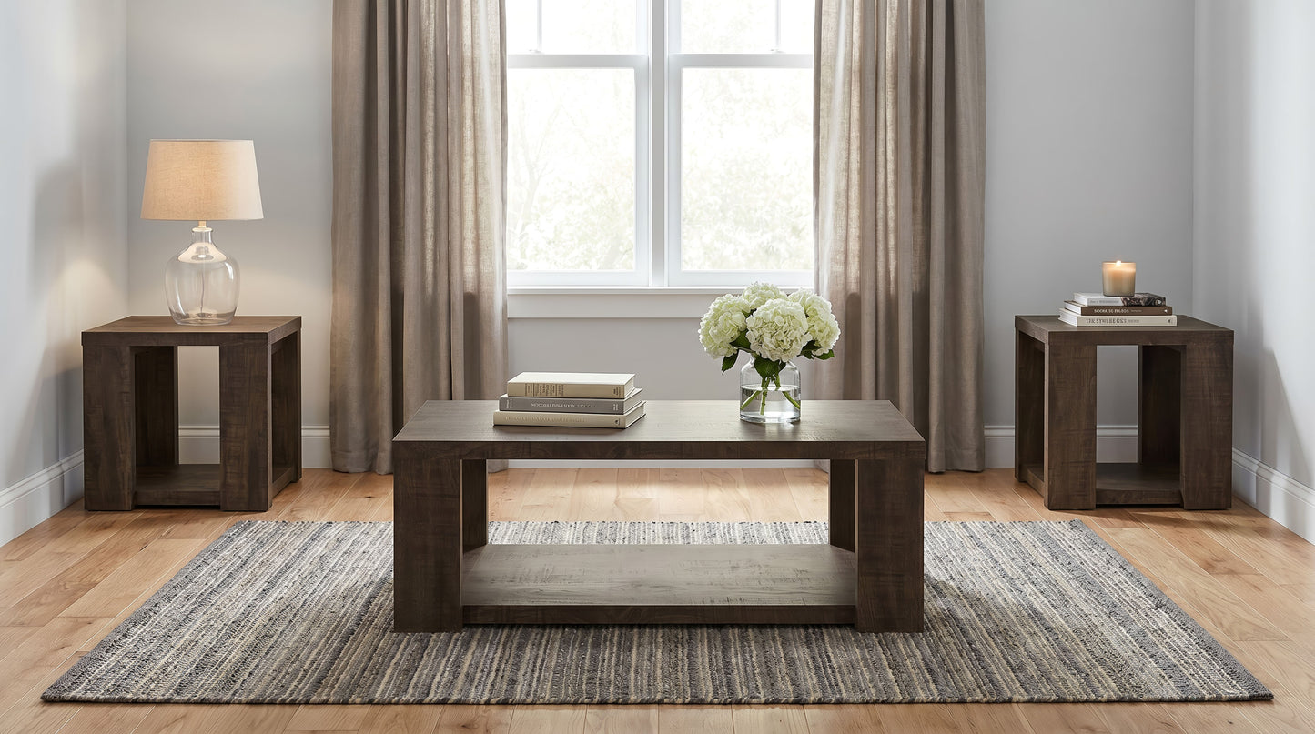 Pavone 3-Piece Coffee and End Table Set with Open Shelves Dark Rustic Mango