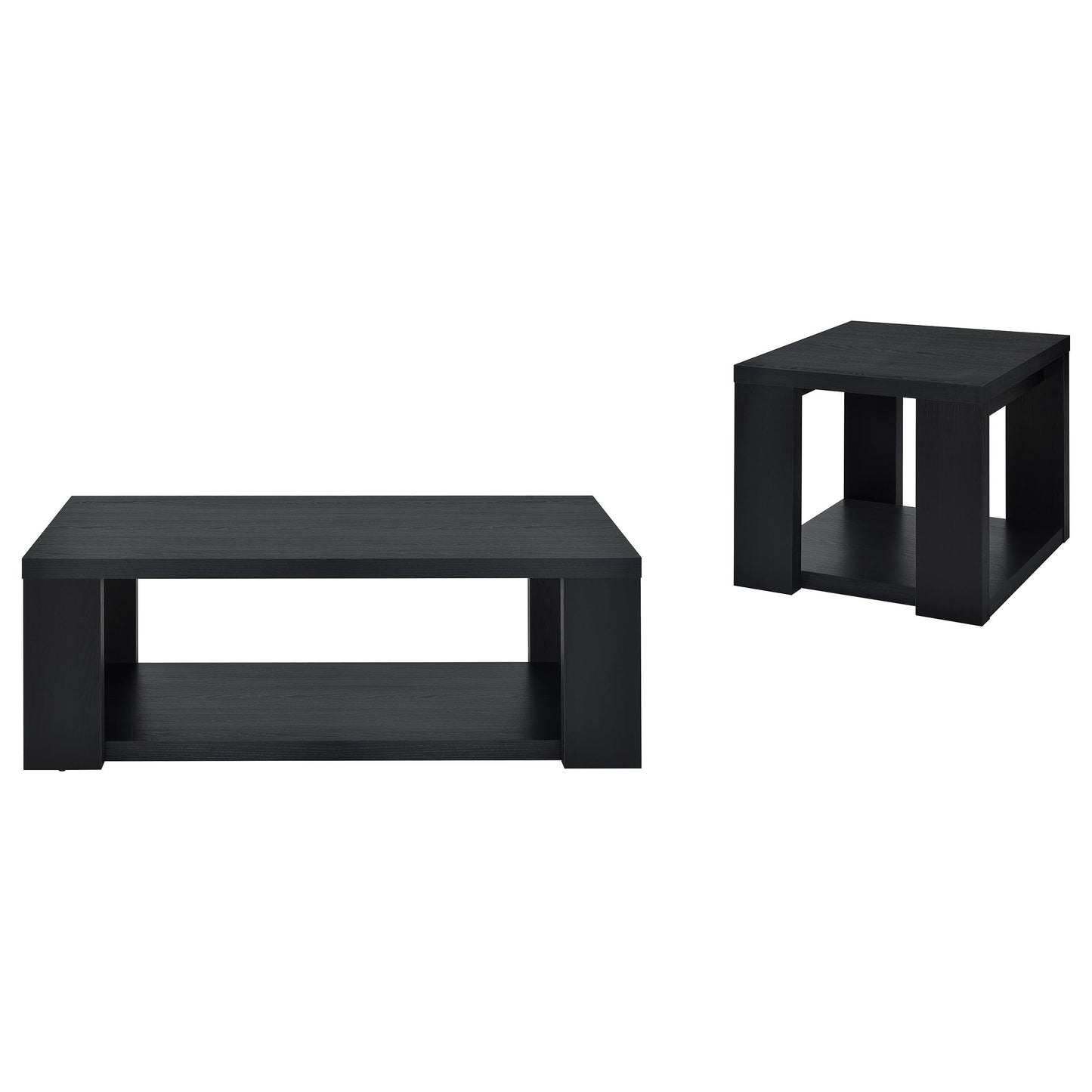 Pavone 2-Piece Transitional Coffee and End Table Set with Shelves Black