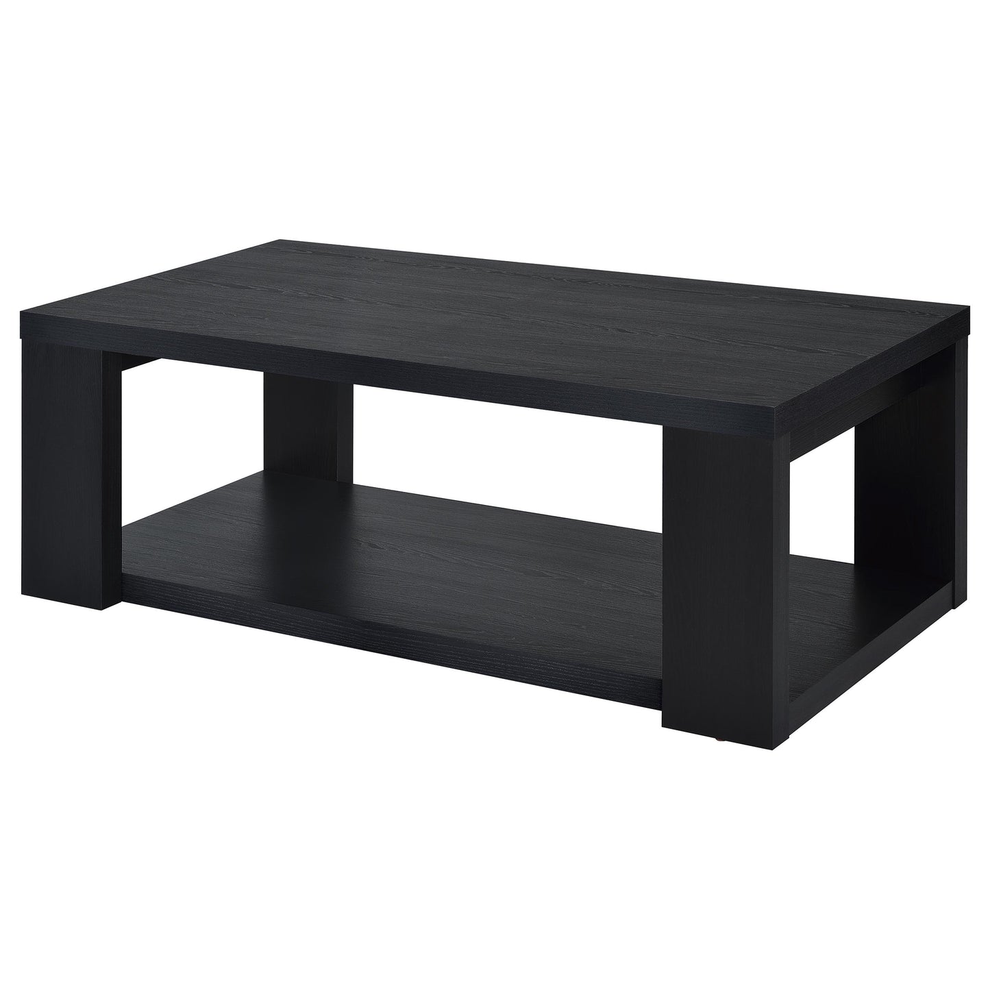 Pavone 2-Piece Transitional Coffee and End Table Set with Shelves Black