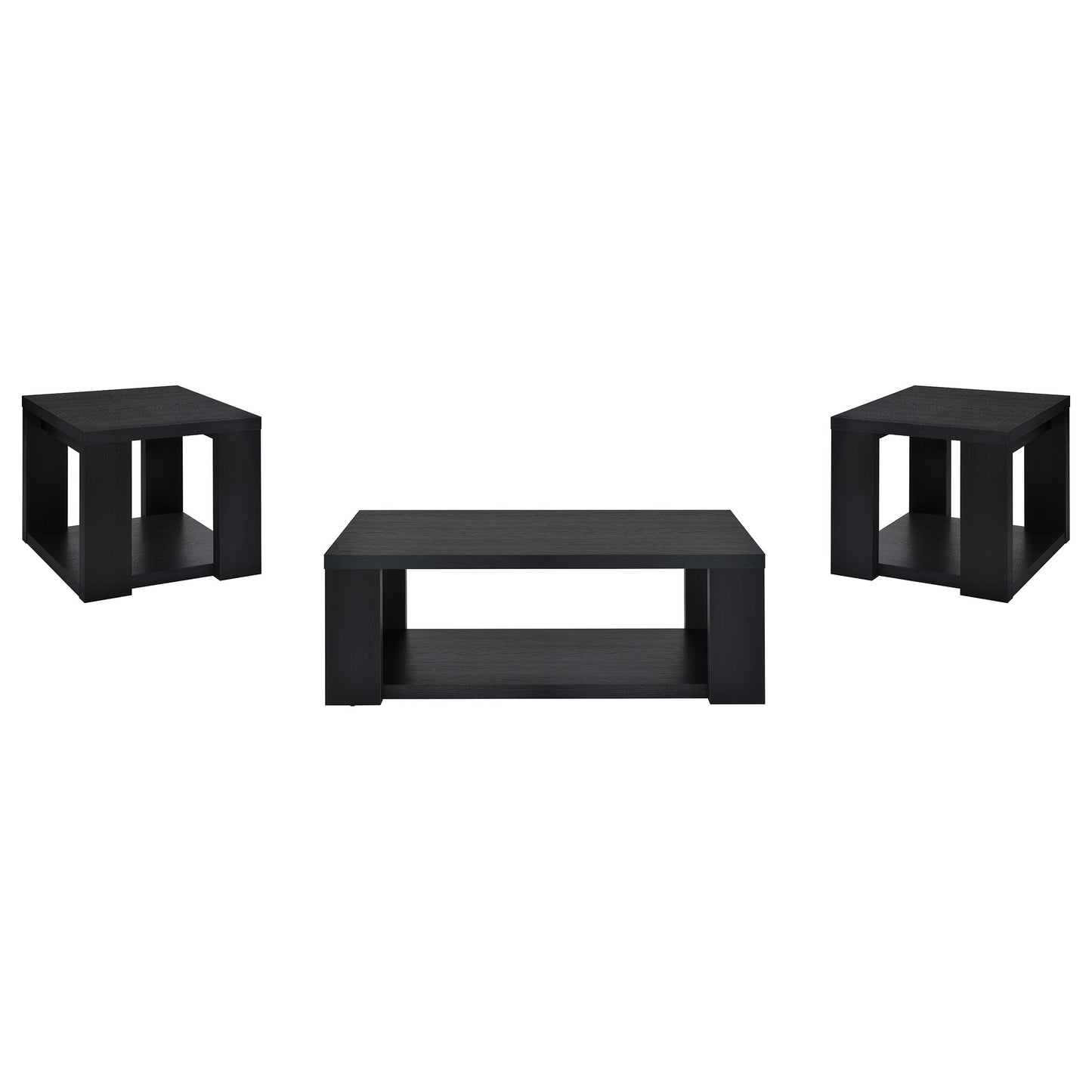 Pavone 3-Piece Transitional Coffee and End Table Set with Shelves Black