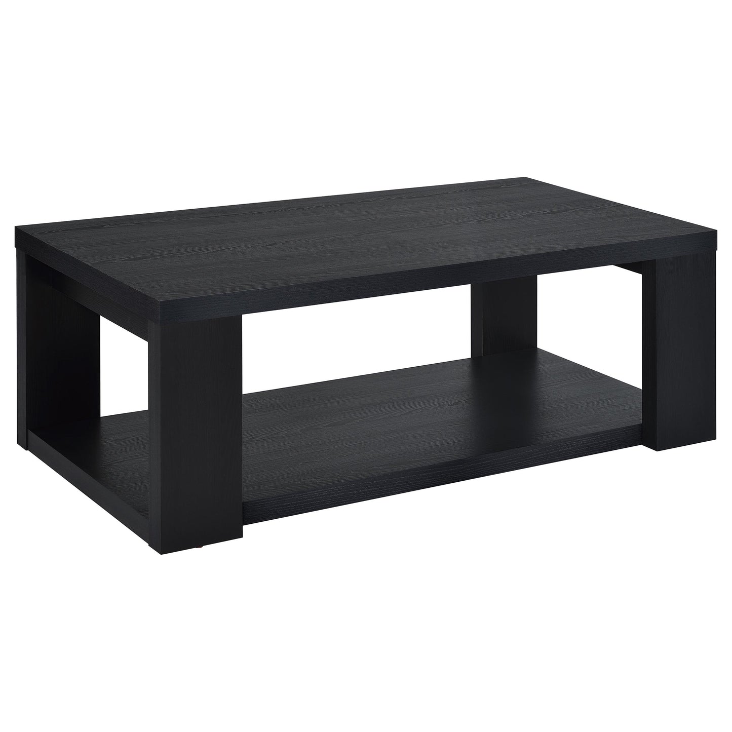 Pavone 3-Piece Transitional Coffee and End Table Set with Shelves Black
