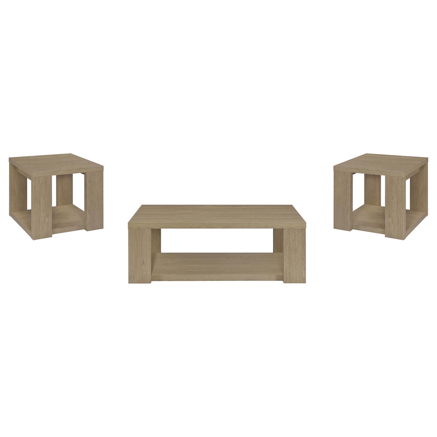 Pavone 3-Piece Transitional Coffee and End Table Set with Shelves Latte