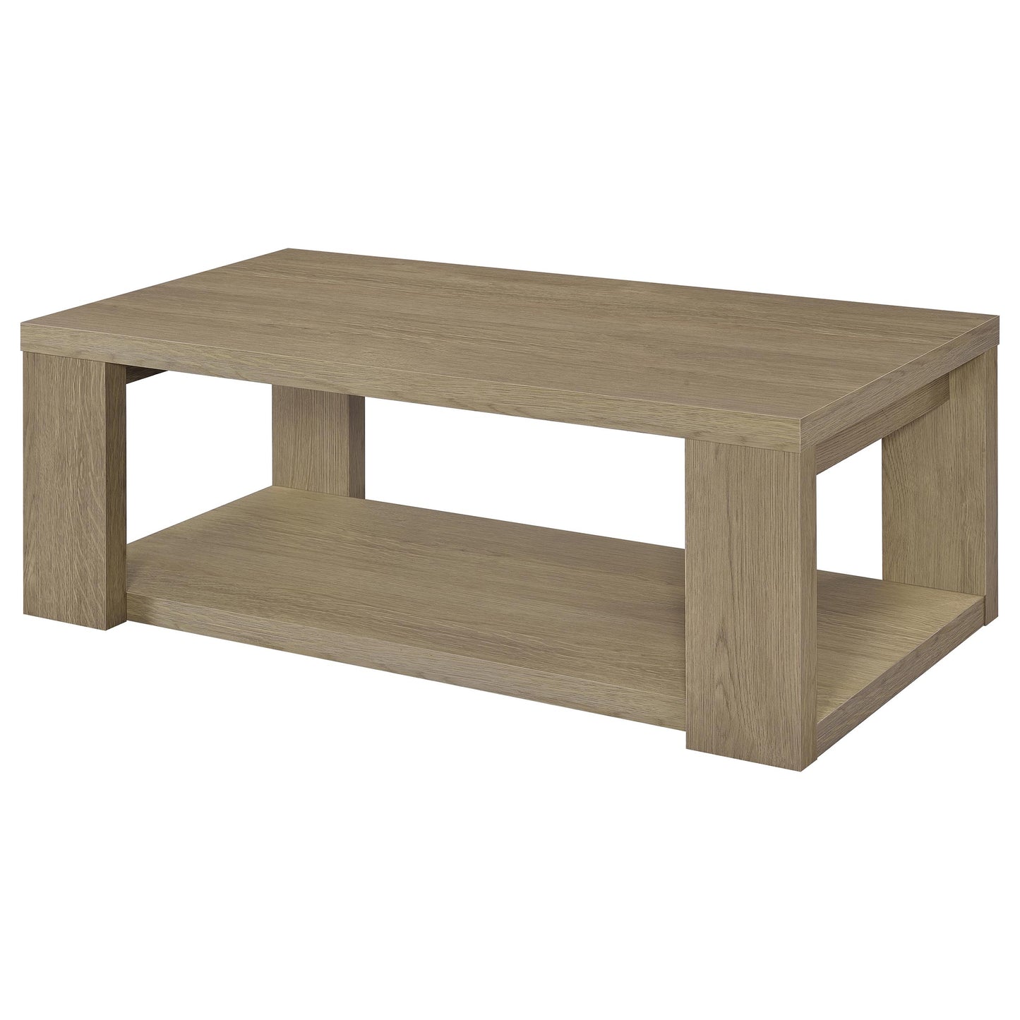 Pavone 2-Piece Transitional Coffee and End Table Set with Shelves Latte