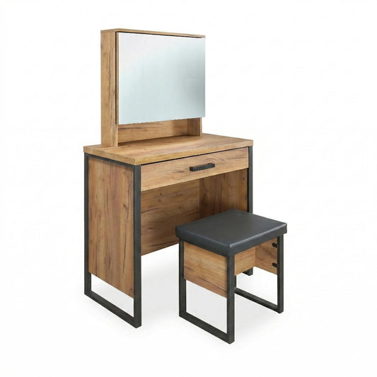 Bettin Vanity Set with Sliding Mirror and Stool Golden Oak