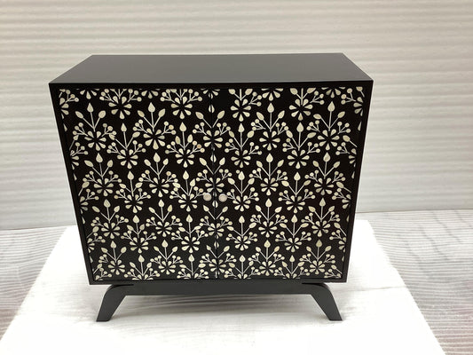 Marlon 2-door Floral Bone Inlay Accent Cabinet Black