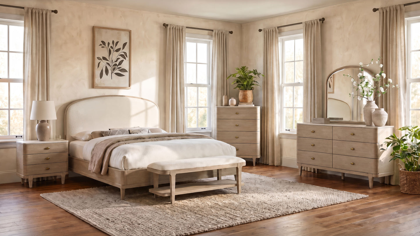 Lucaire Eastern King Upholstered Panel Bed Sandstone