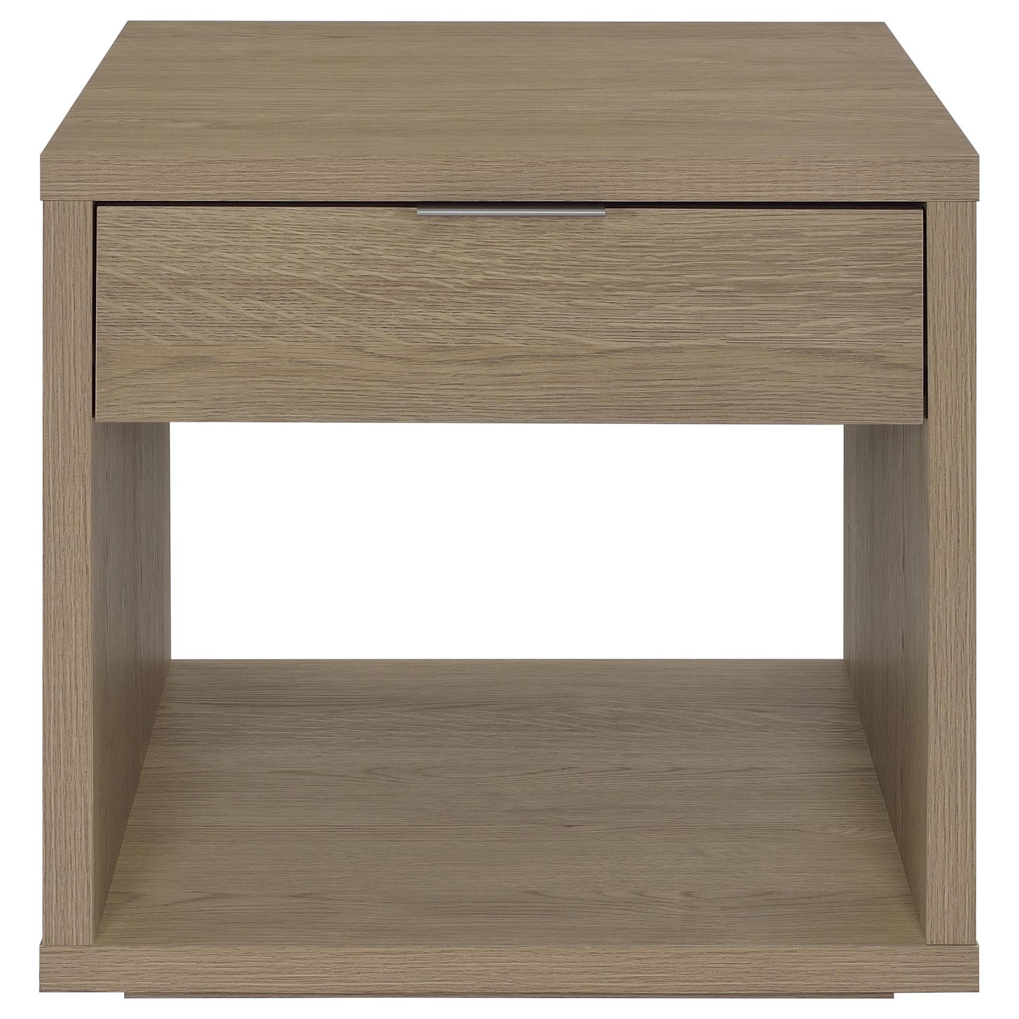 Ingram Square End Table with Drawer and Open Shelf Latte