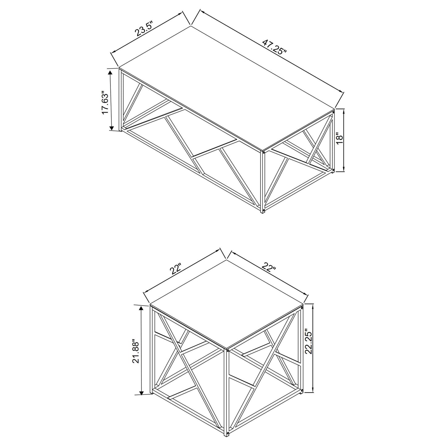 Comisso Contemporary 3-Piece Tempered Glass Coffee Table Set Gold