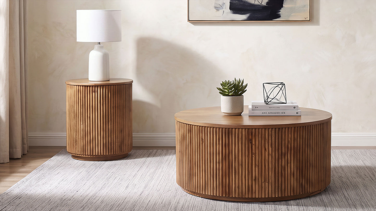 Coffey Round Mango Wood Coffee Table Light Brown