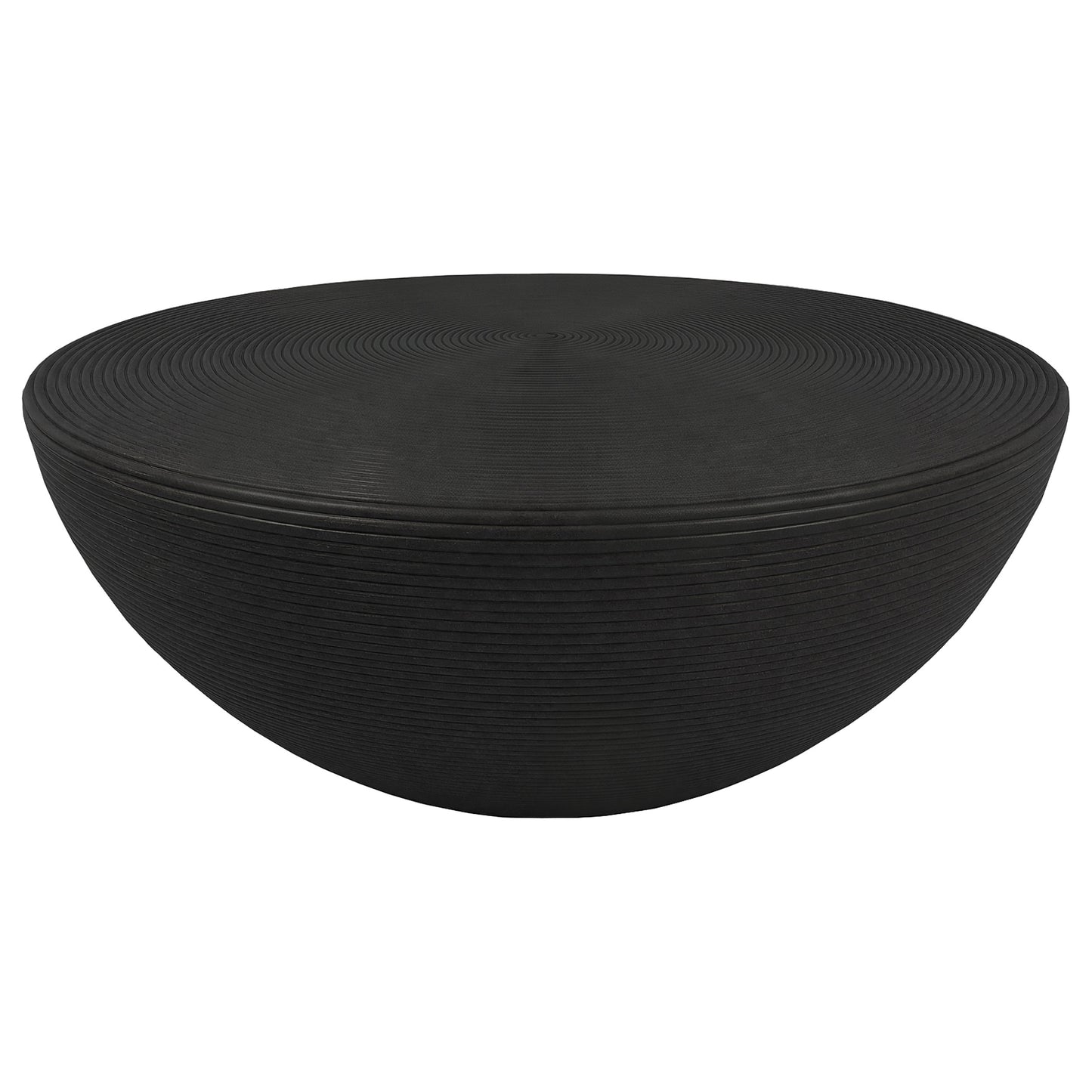 Macedo Round Ribbed Rattan Drum Coffee Table Black