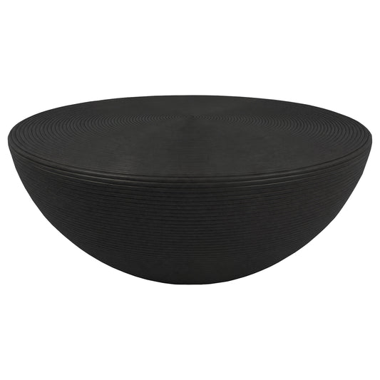 Macedo Round Ribbed Rattan Drum Coffee Table Black