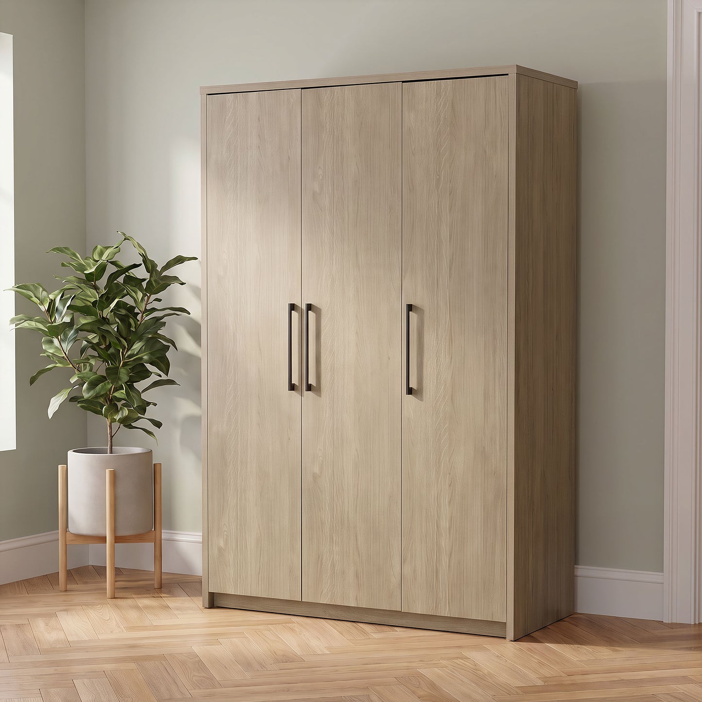 Cerda 3-door Bedroom Wardrobe Storage Cabinet Armoire Latte