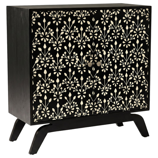 Marlon 2-door Floral Bone Inlay Accent Cabinet Black