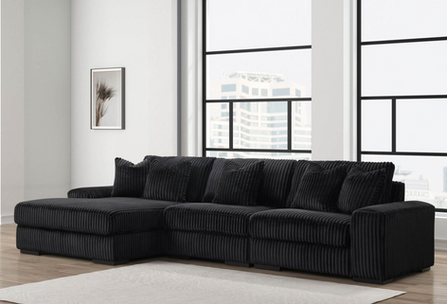Sunday 3-Piece LAF Corduroy Sectional - Black