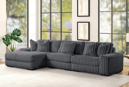 Sunday 3-Piece LAF Corduroy Sectional - Dark Grey
