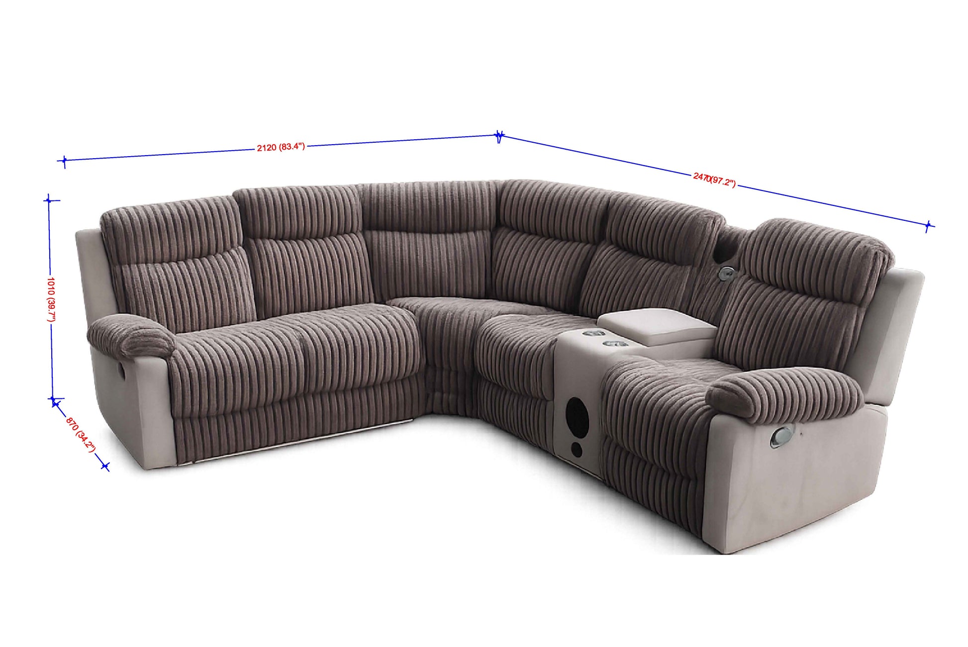 Tom sectional with console, speakers and LED lighting