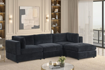 Unity Black 4-Piece Reversible Performance-Fabric Sectional