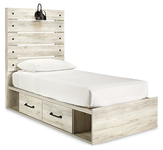 Cambeck Twin Panel Bed with 4 Storage Drawers with Mirrored Dresser, Chest and 2 Nightstands