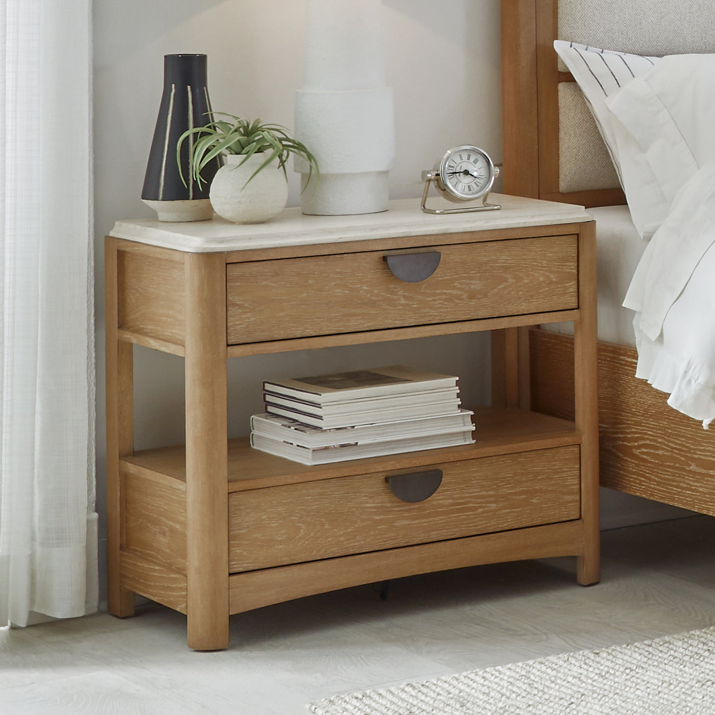ESCAPE TWO-DRAWER NIGHTSTAND WITH STONE TOP