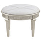 Evangeline Oval Vanity Stool with Faux Diamond Trim Silver and Ivory