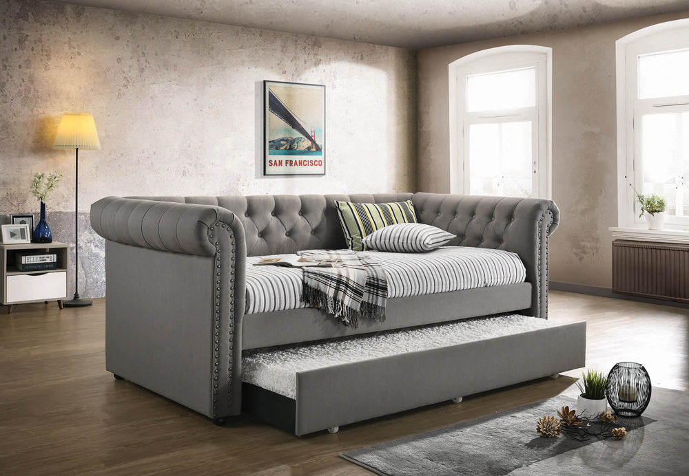 Kepner Upholstered Twin Daybed with Trundle Grey
