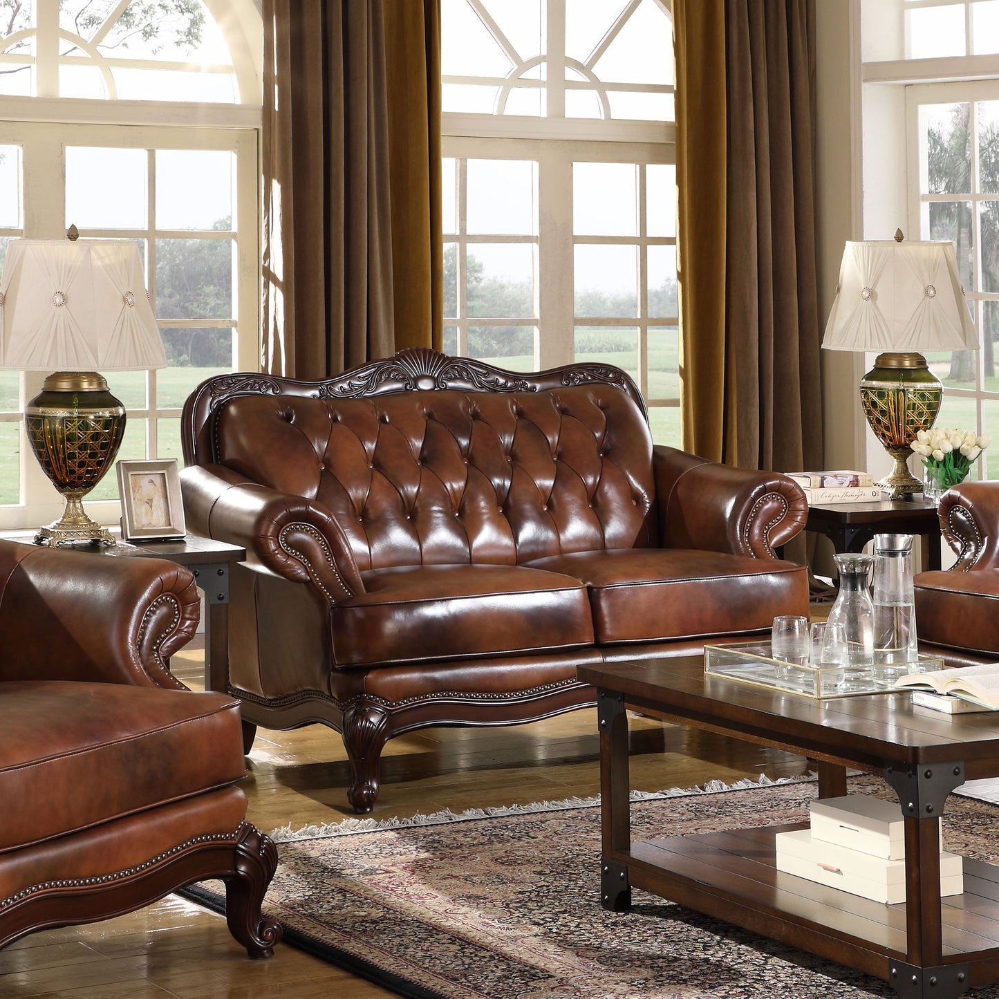 Victoria Tufted Back Loveseat Tri-tone and Brown