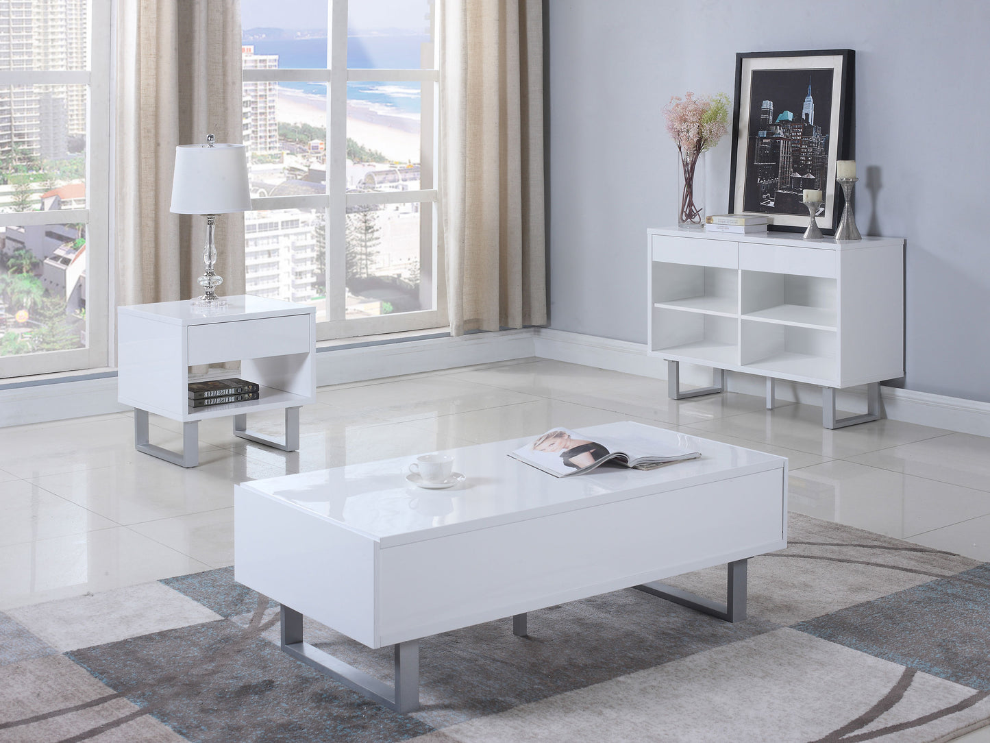 Atchison 1-drawer End Table High Glossy White