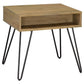 Fanning Square End Table with Open Compartment Golden Oak and Black