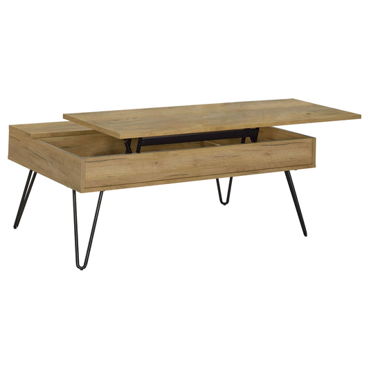 Fanning Lift Top Storage Coffee Table Golden Oak and Black