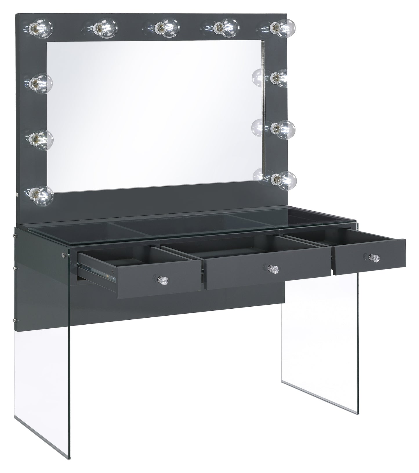 Afshan 3-drawer Vanity Set with Lighting Grey High Gloss